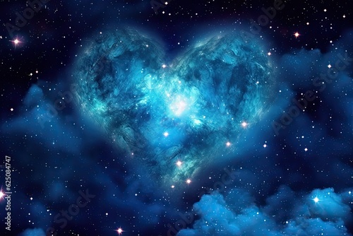 Sparkling Stars and Heart-Shaped Nebula: A Cool Blue Galaxy Background, generative AI