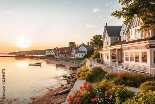 Seaside Paradise: Sandy Beaches, Quaint Cottages, and a Picturesque Harbor in a Charming Coastal Town, generative AI