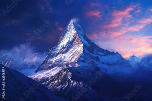 Majestic Snow-Capped Mountain Peak: A Breathtaking Natural Wonder, generative AI