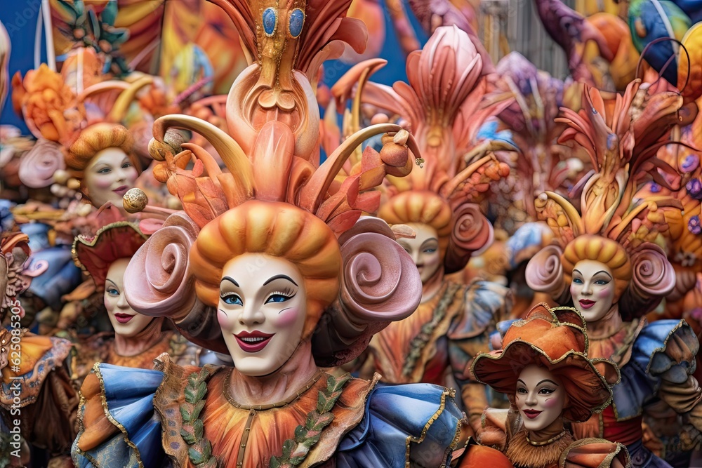 Vibrant Floats, Lively Music, and Exuberant Participants: Experience a Festive Carnival Parade, generative AI