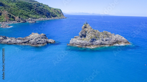 Panoramic aerial view of Tonnara Beach in Calabria with Scoglio Ulivo, Italy photo