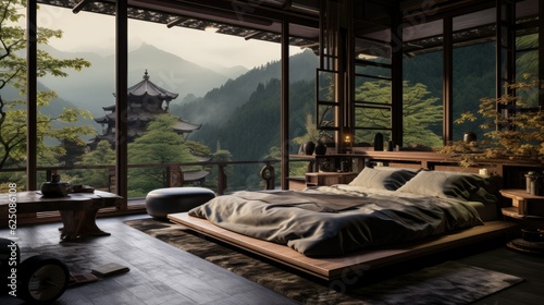 Japanese-style advanced bedroom design, Japanese modern-style bedroom, black artistic advanced bedroom design