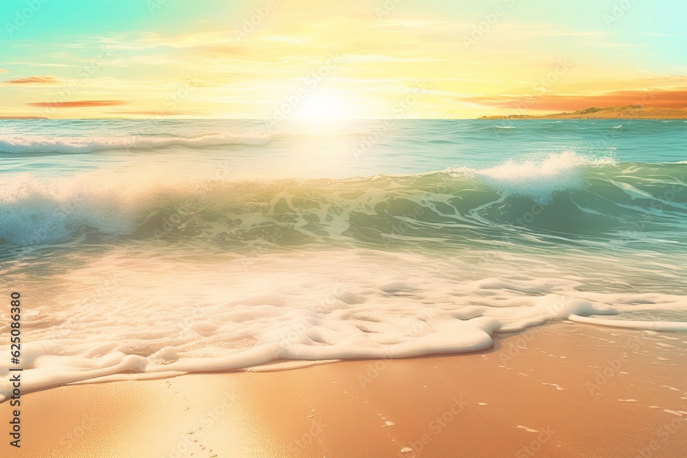 Tranquil Beach Bliss: Turquoise Waves and Golden Sand, generative AI