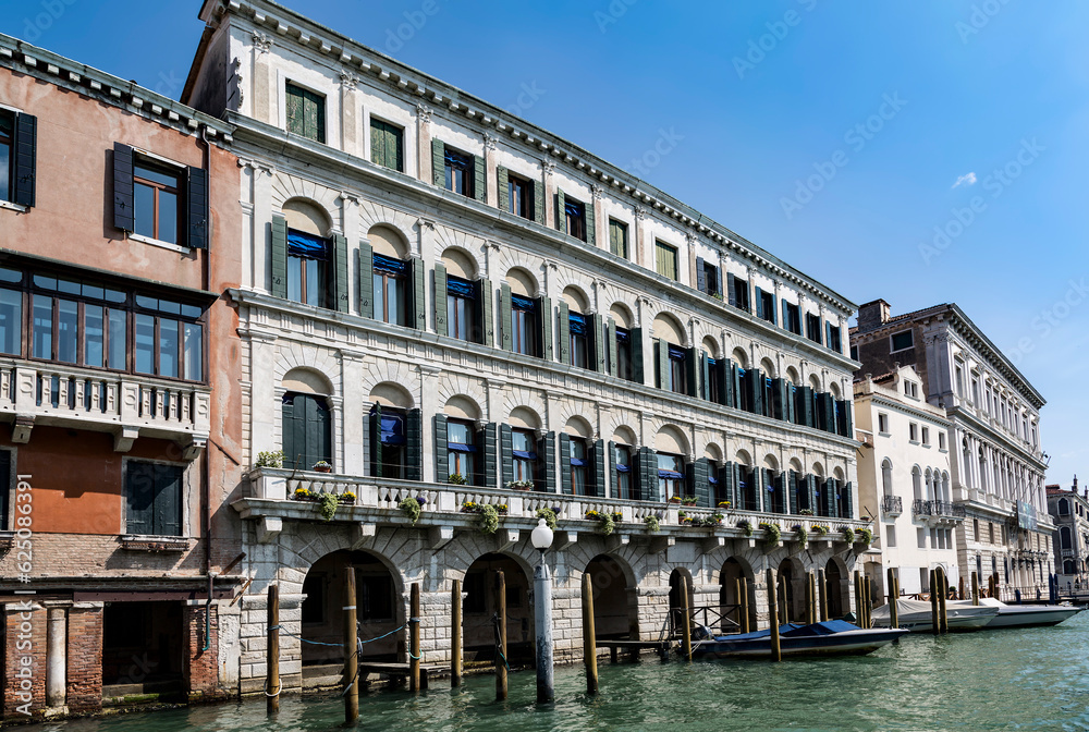 View of the palazzo Moro Lin on the banks of the Grand Canal in Venice. Italy