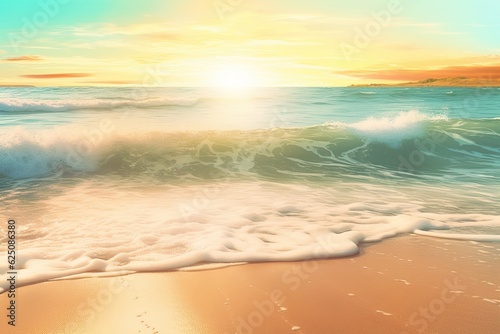 Tranquil Beach Bliss: Turquoise Waves and Golden Sand, generative AI