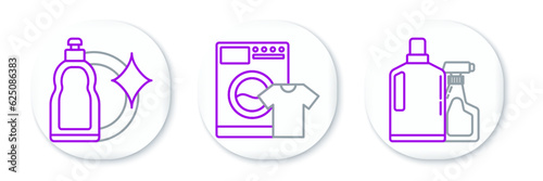 Set line Plastic bottles for liquid dishwashing liquid, and Washer and t-shirt icon. Vector