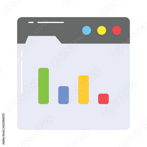 Bar chart on web page showing vector design of web analytics in trendy style