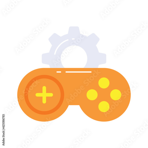 Gaming console with gear denoting concept of game development icon