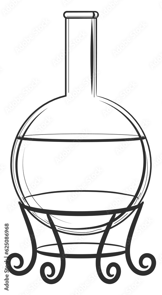 Flask on heating mantle. Chemical reaction glass sketch Flask on heating mantle. Chemical reaction glass sketch