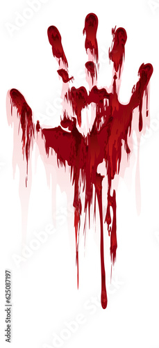 Print op canvas Horror bloody mark. Red handprint with dripping
