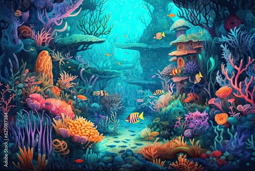 Vibrant Coral Reefs, Exotic Fish, and Hidden Treasures: Dive into a Whimsical Underwater World!, generative AI