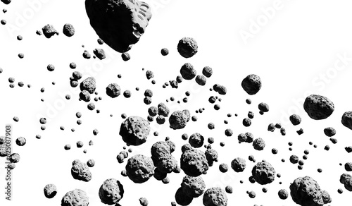 Asteroid field in the outer space. 3D rendering.