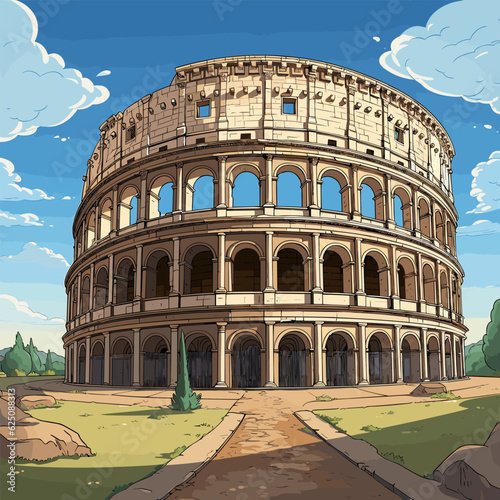 Colosseum hand-drawn comic illustration. Colosseum. Vector doodle style cartoon illustration