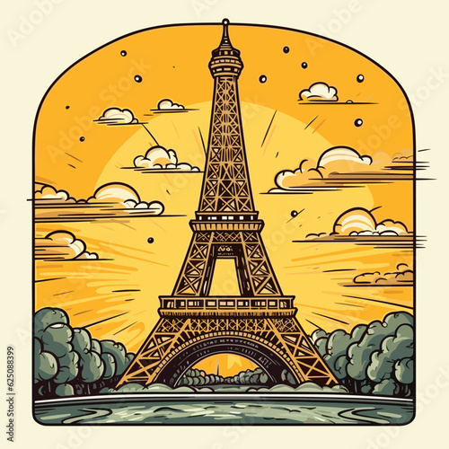 Eiffel tower hand-drawn comic illustration. Eiffel tower. Vector doodle style cartoon illustration