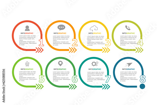 infographic elements  template, business concept with 8 steps  , minimal multi color design for workflow layout, diagram, annual report, web design.Creative banner, label vector