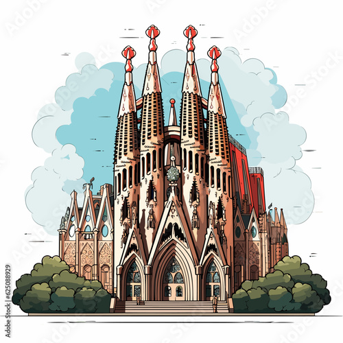 Sagrada Familia hand-drawn comic illustration. Sagrada Familia. Vector doodle style cartoon illustration