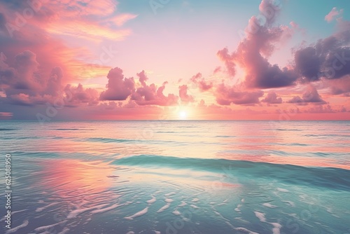 Soft Pastel Sunset Over Calm Ocean Waters: A Tranquil Dreamland, generative AI