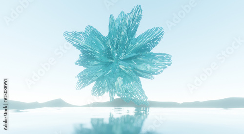 Surreal desert landscape with abstract geometric form. 3D rendering.