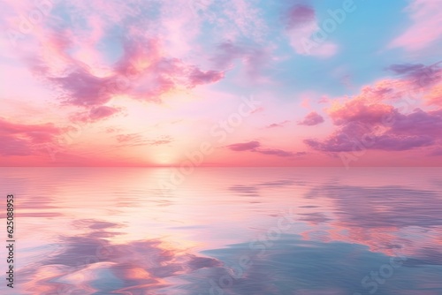 Calm Ocean Waters: Tranquil Dreamland with Dreamy Pastel Sunset Background, generative AI