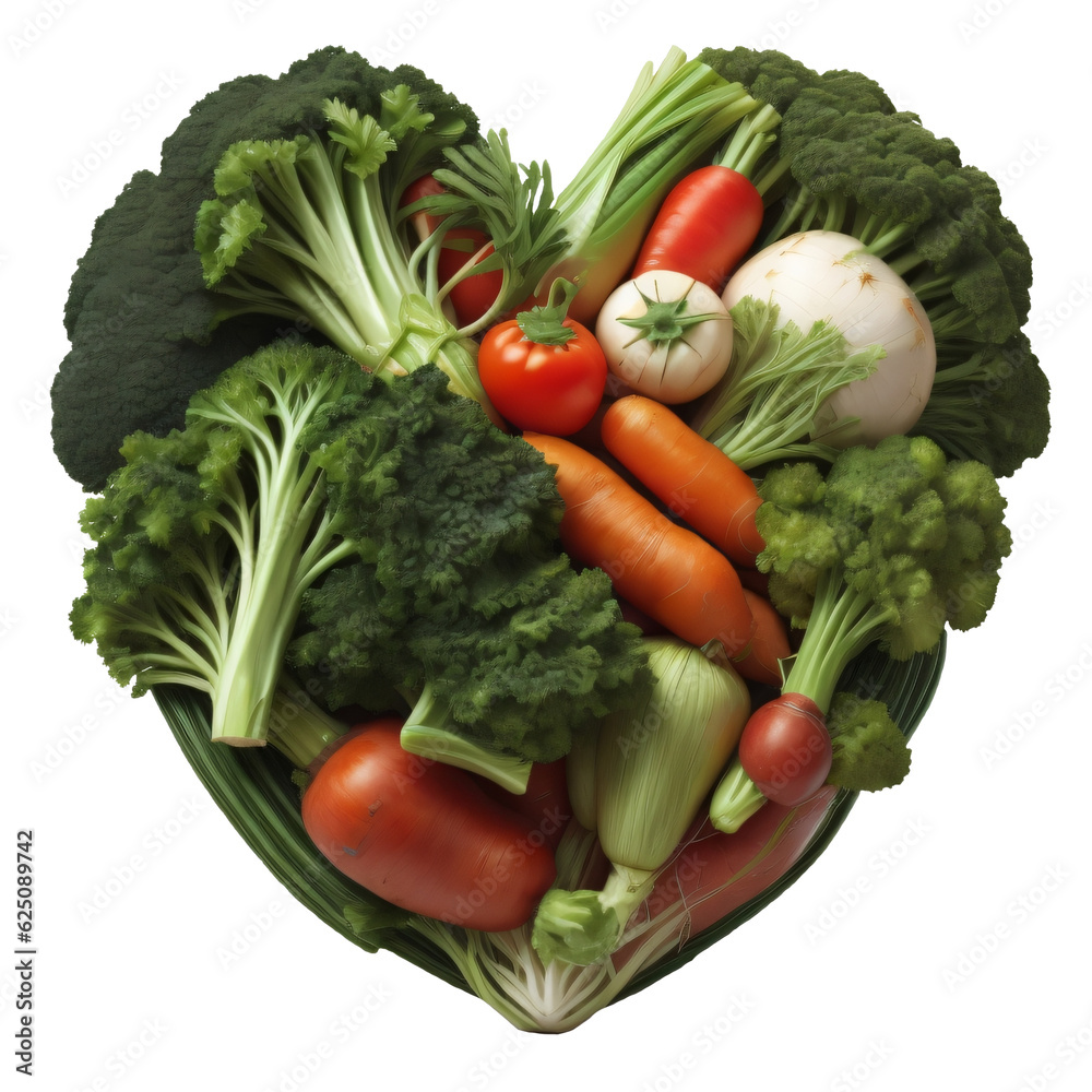 fresh vegetables isolated on white with a heart love shape