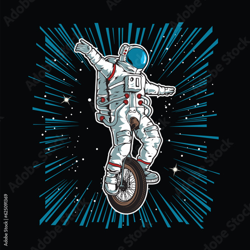 astronaut riding a one wheeled in space