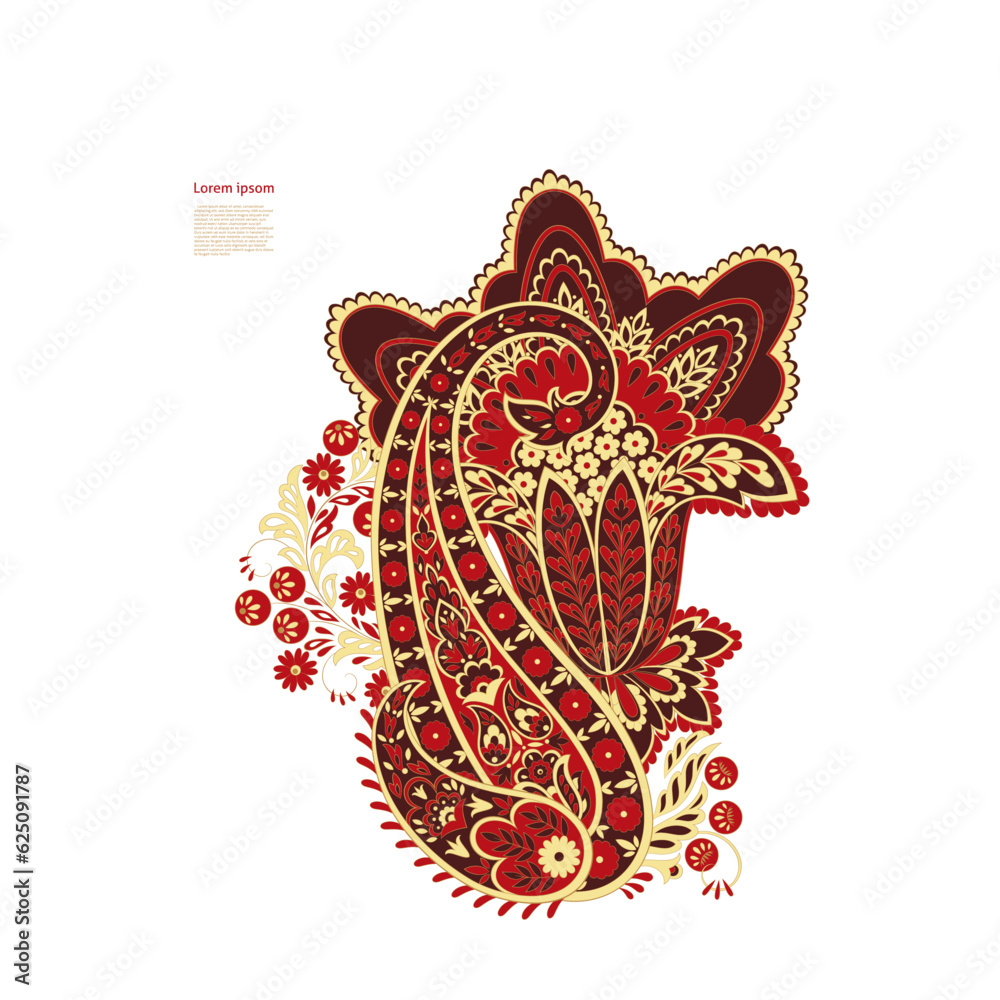 Paisley isolated. Card with paisley isolated for design. Floral vector pattern. Embroidery floral vector pattern. 