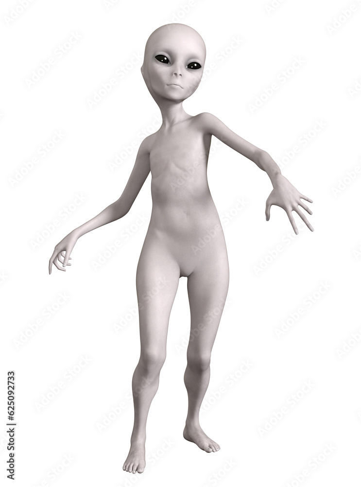 Grey alien on transparent background, 3d render Grey alien on transparent background, 3d render