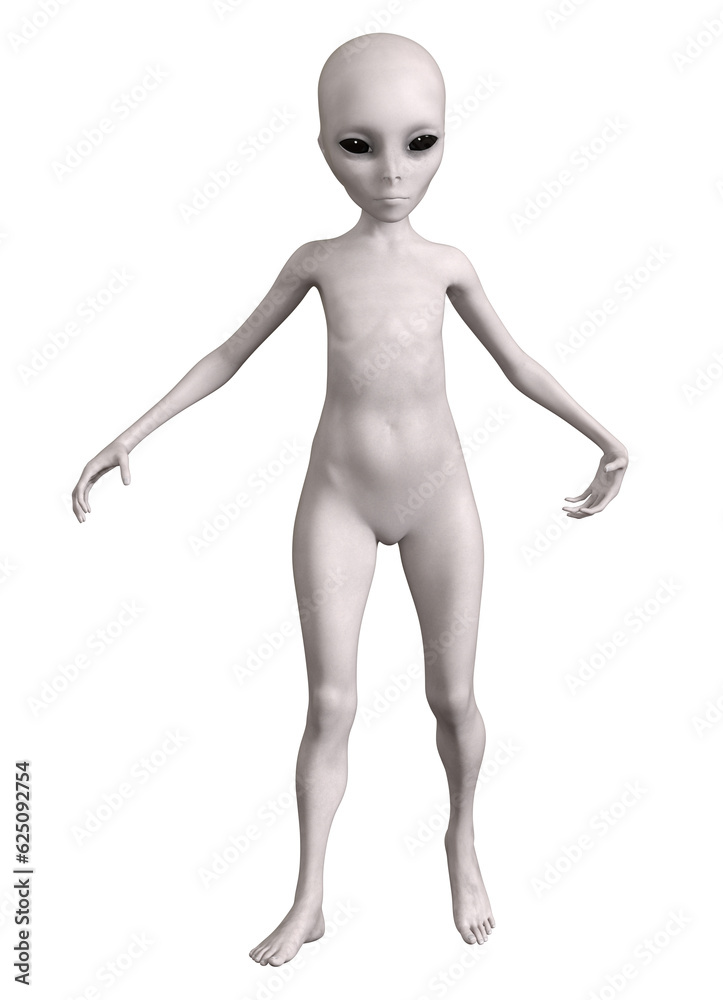 Grey alien on transparent background, 3d render Grey alien on transparent background, 3d render