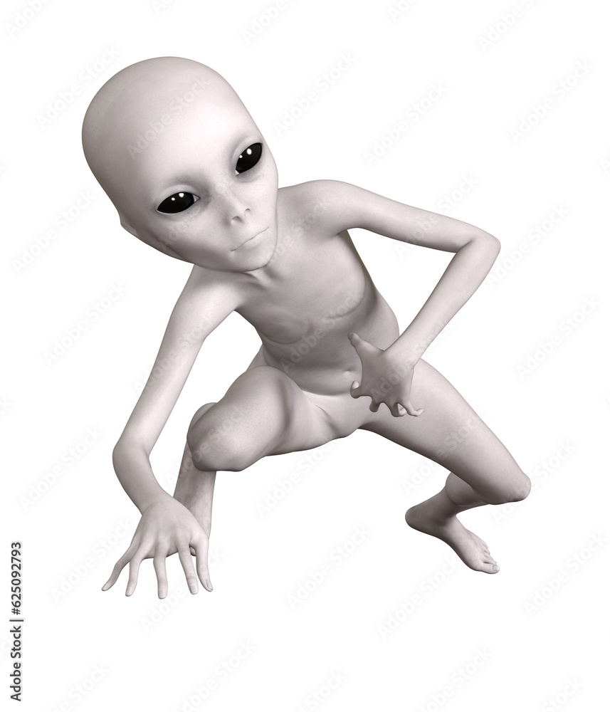 Grey alien on transparent background, 3d render Grey alien on transparent background, 3d render