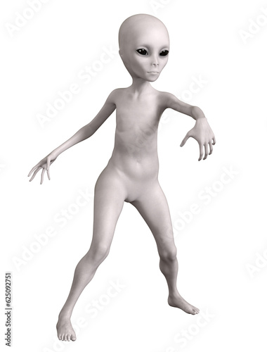 Grey alien on transparent background  3d render