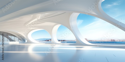 Slika na platnu Abstract architecture background, futuristic white arched interior 3d render