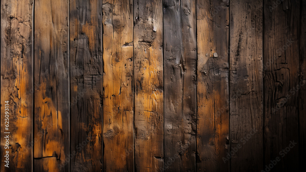 © Nick Freund - Alte Holzwand mit struktur und verbranten dunklen Stellen und Holzmuster, ai generativ