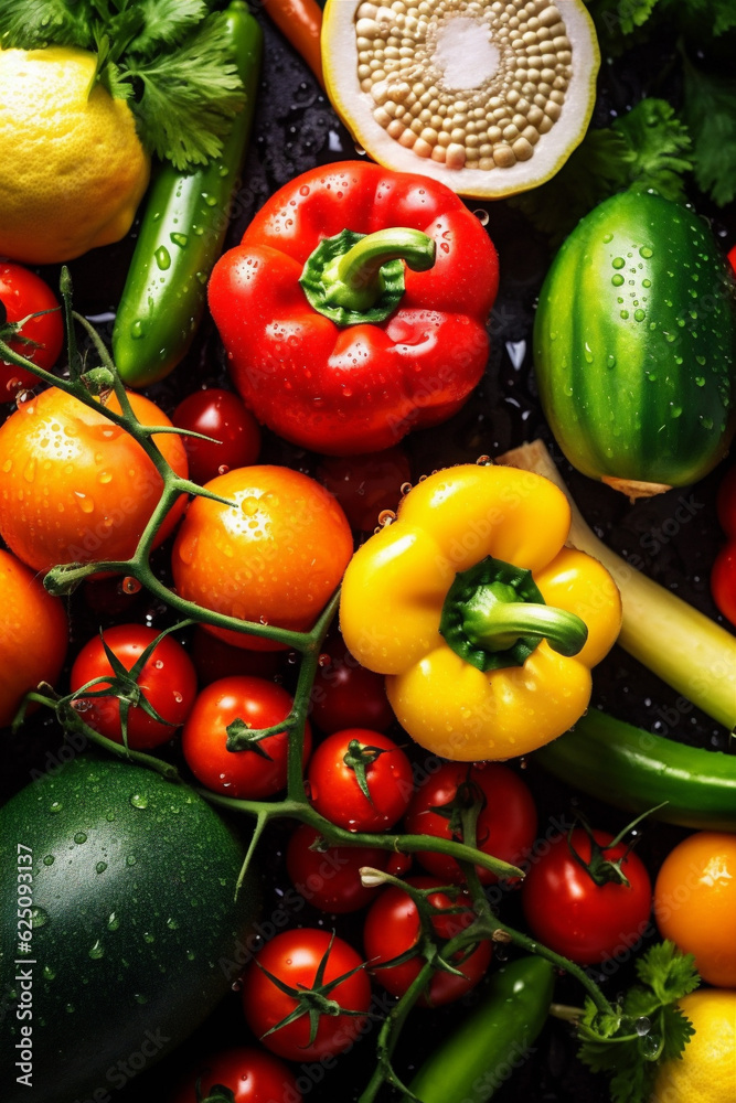 green water healthy drop fresh vegetarian food organic vegetable harvest background close-up. Generative AI. green water healthy drop fresh vegetarian food organic vegetable harvest background close-up. Generative AI.