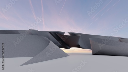 Abstract architecture background white curved walls of building 3d render