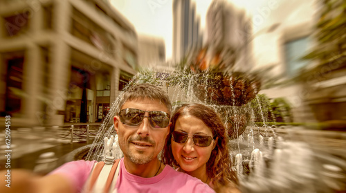 Photography Selfie of a happy caucasian couple on vacation visiting Kuala Lumpur, Malaysia