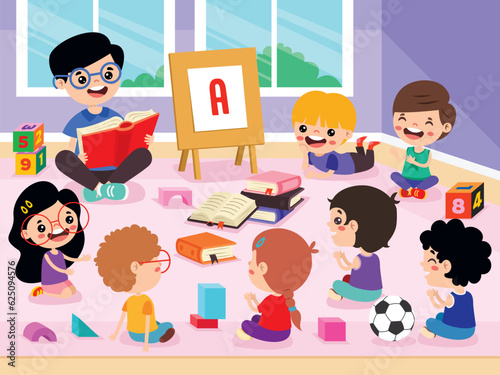 Kids And Teacher At Kindergarten