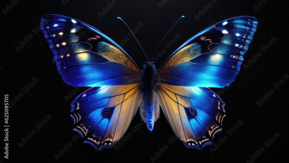 Colorful butterfly, close up, black background. Generative AI
