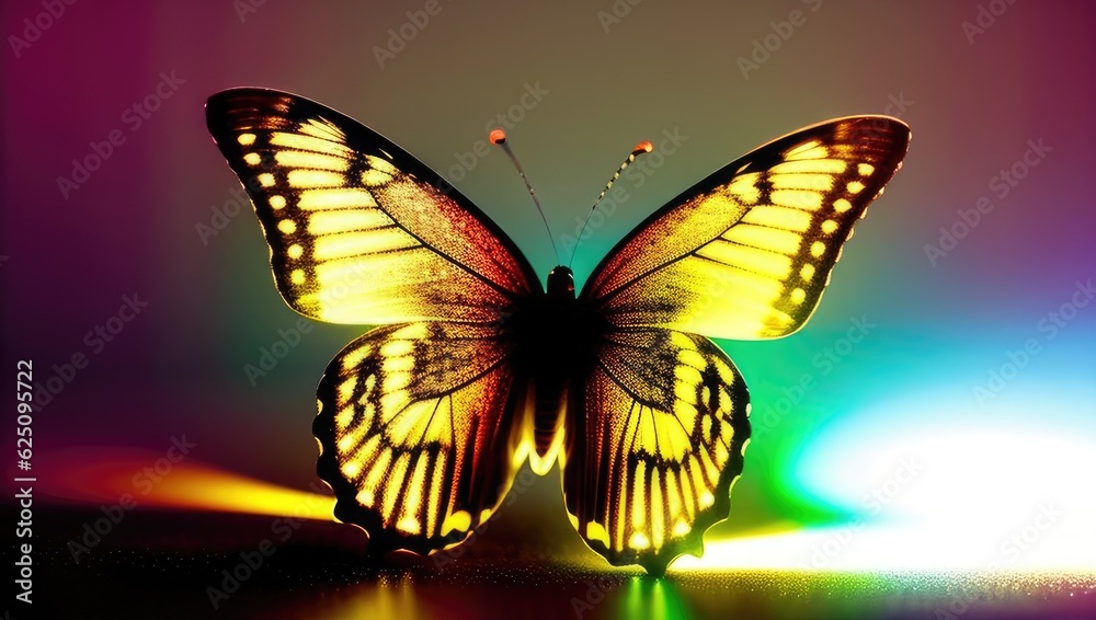 Colorful butterfly, close up, bokeh background. Generative AI