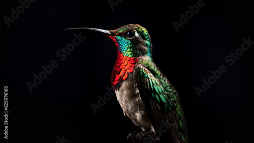 Hübscher Kolibri Vogel Nahaufnahme mit dunklen Hintergrund, ai generativ