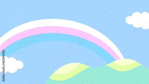 ☆キッズアニメ風の山と虹の背景☆ © Flandern