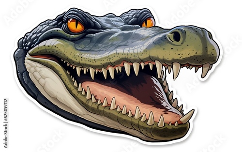Joyful Crocodile Face Sticker on a Clean White Background. Generative AI