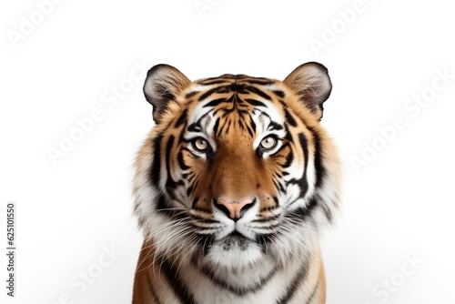 Tiger Face Shot Isolated on White Background. Generative AI
