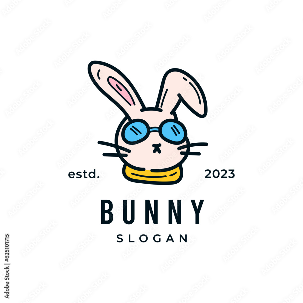 Fototapeta premium Bunny rabbit cool with glasses logo icon cartoon mascot character vector illustration