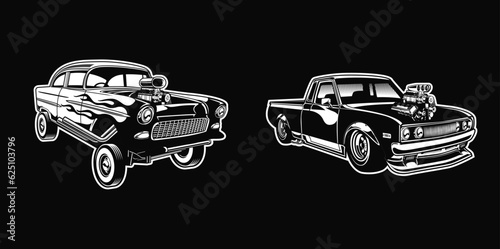 monochrome vector illustration of Hotrod car