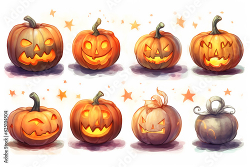 Pumpkins in watercolor style  on white background