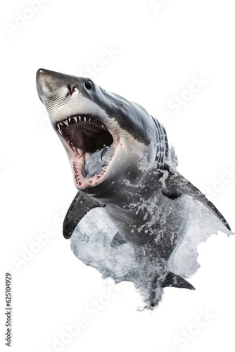 a shark jumping out of the water, white background PNG © JetHuynh