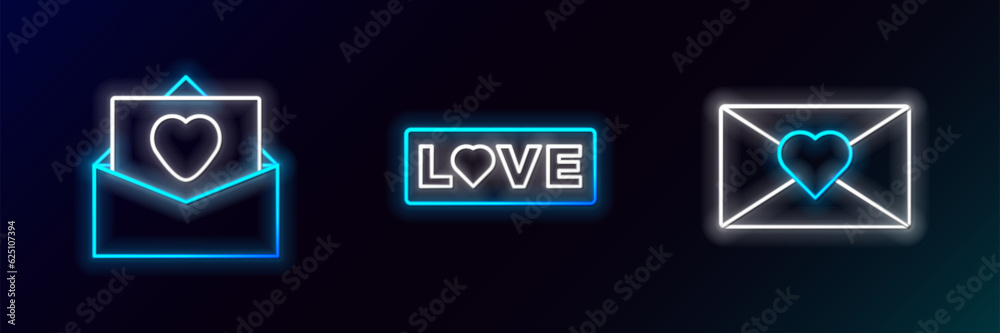 Set line Envelope with Valentine heart, and Love text icon. Glowing neon. Vector Set line Envelope with Valentine heart, and Love text icon. Glowing neon. Vector