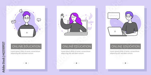 Education and self-development. The concept of trainings, seminars, online courses. Set of modern design templates for websites, applications, booklets, flyers. Vector illustration.