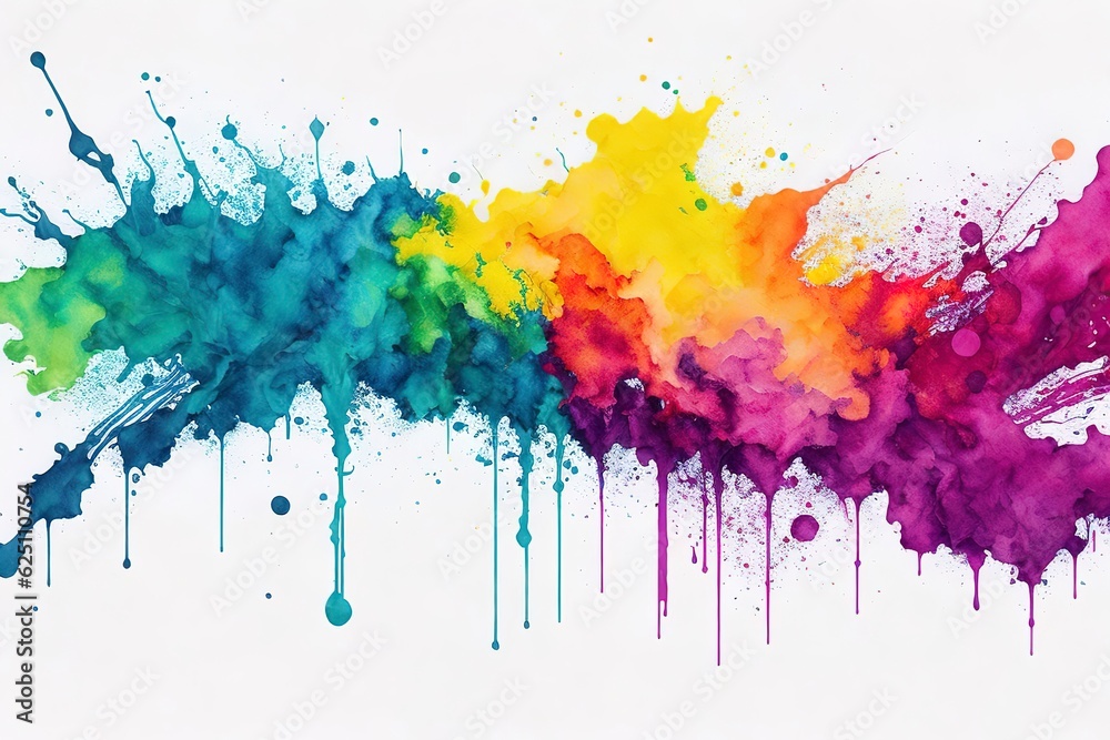 Fototapeta premium colorful splashes on white, Abstract rainbow color colorful painting. Generative AI
