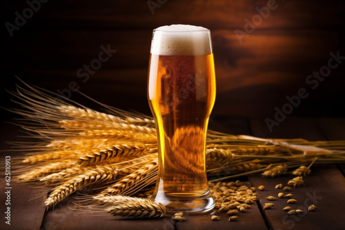 beverage drink pub alcohol glass gold foam pint beer lager. Generative AI.